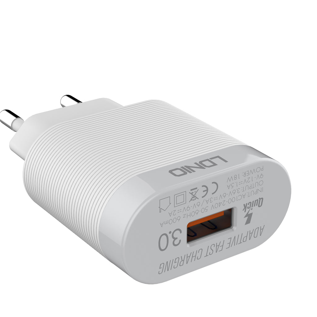Cargador Rápido LDNIO A303Q 18W QC3.0 con Cable USB-C