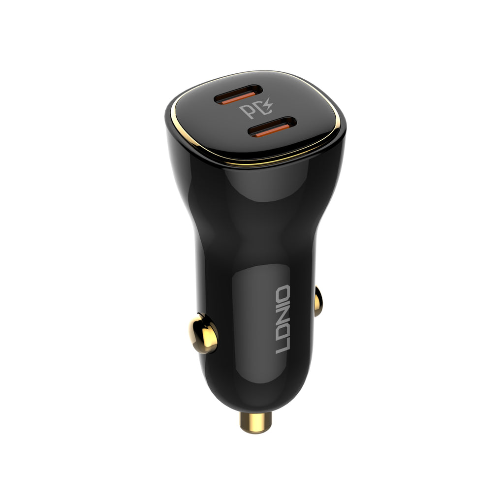 Cargador de Coche LDNIO C104 60W Dual USB-C con Carga Rápida PD + PPS