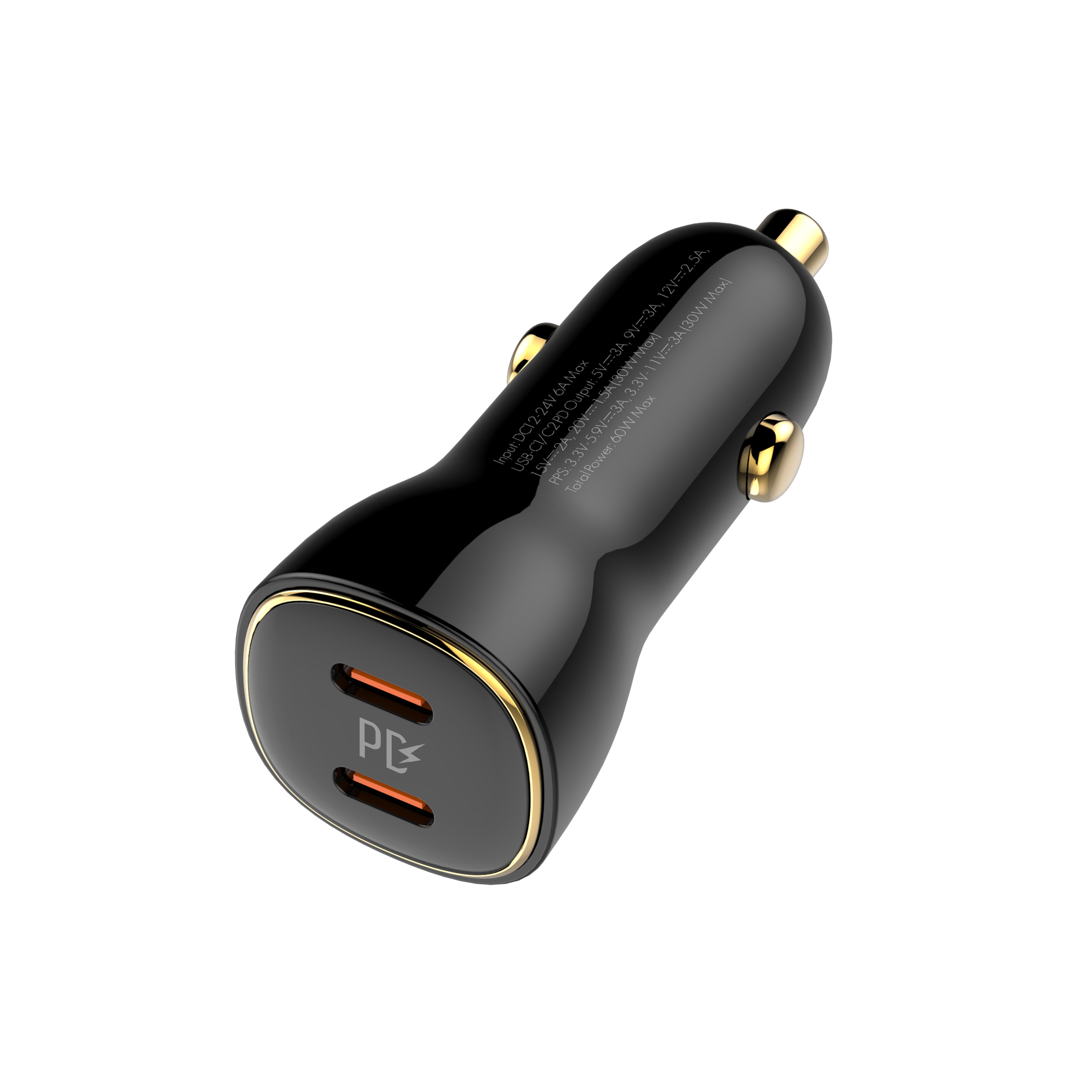 Cargador de Coche LDNIO C104 60W Dual USB-C con Carga Rápida PD + PPS