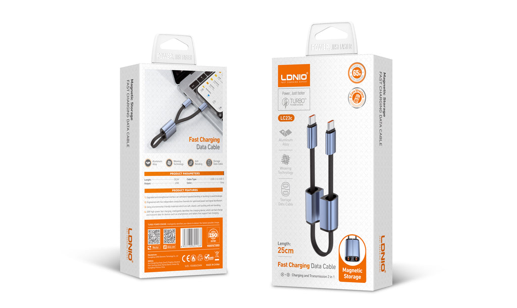 Cable USB-C a USB-C LDNIO LC23C 65W Carga Rápida con Almacenamiento Magnético