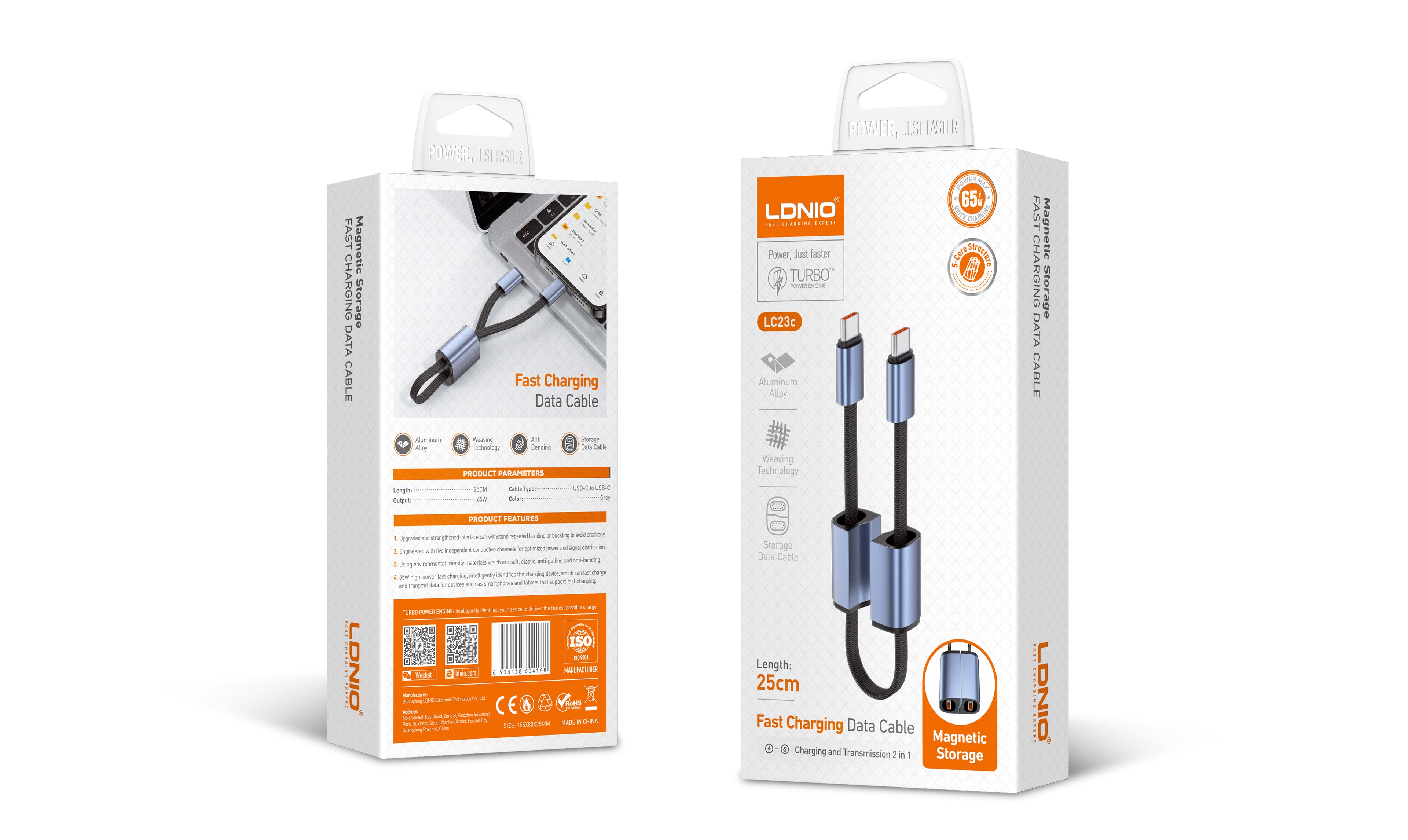 Cable USB-C a USB-C LDNIO LC23C 65W Carga Rápida con Almacenamiento Magnético