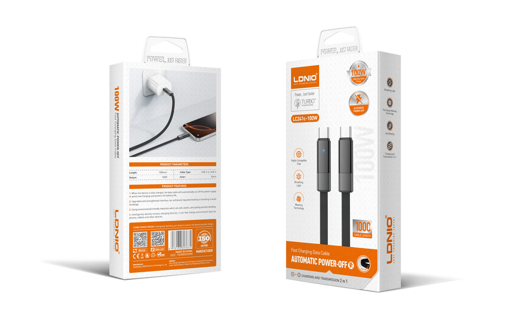 Cable USB-C a USB-C LDNIO LC241C 100W con Desconexión Automática Inteligente