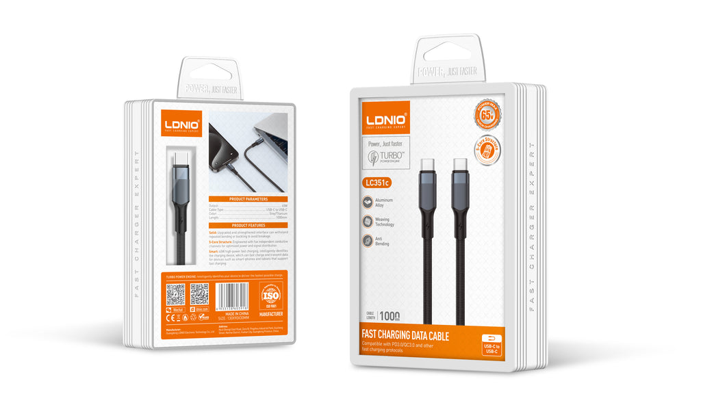 Cable USB-C a USB-C LDNIO LC351C 65W 1 Metro Carga Rápida