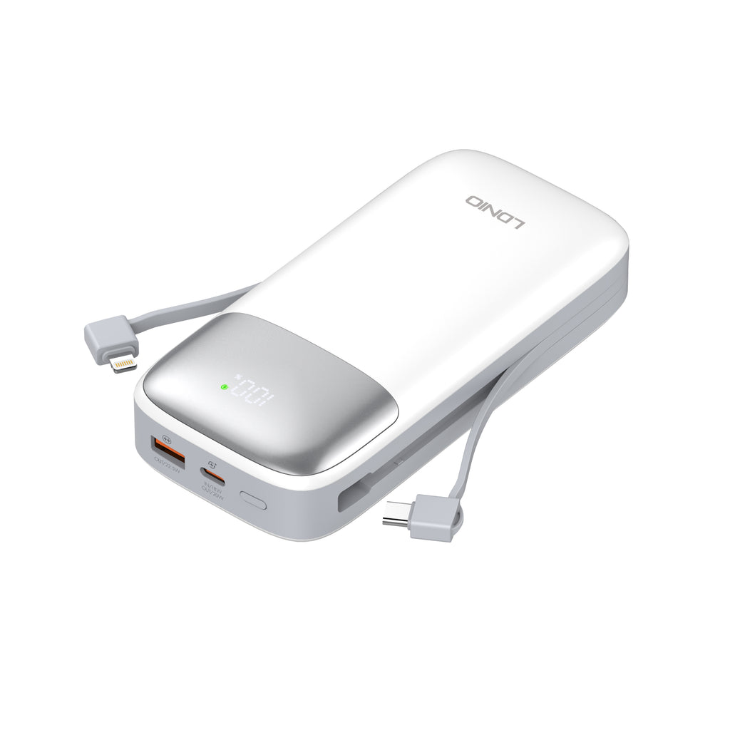 Power Bank LDNIO PQ20 20000mAh con Cable Integrado y Carga Rápida 20W