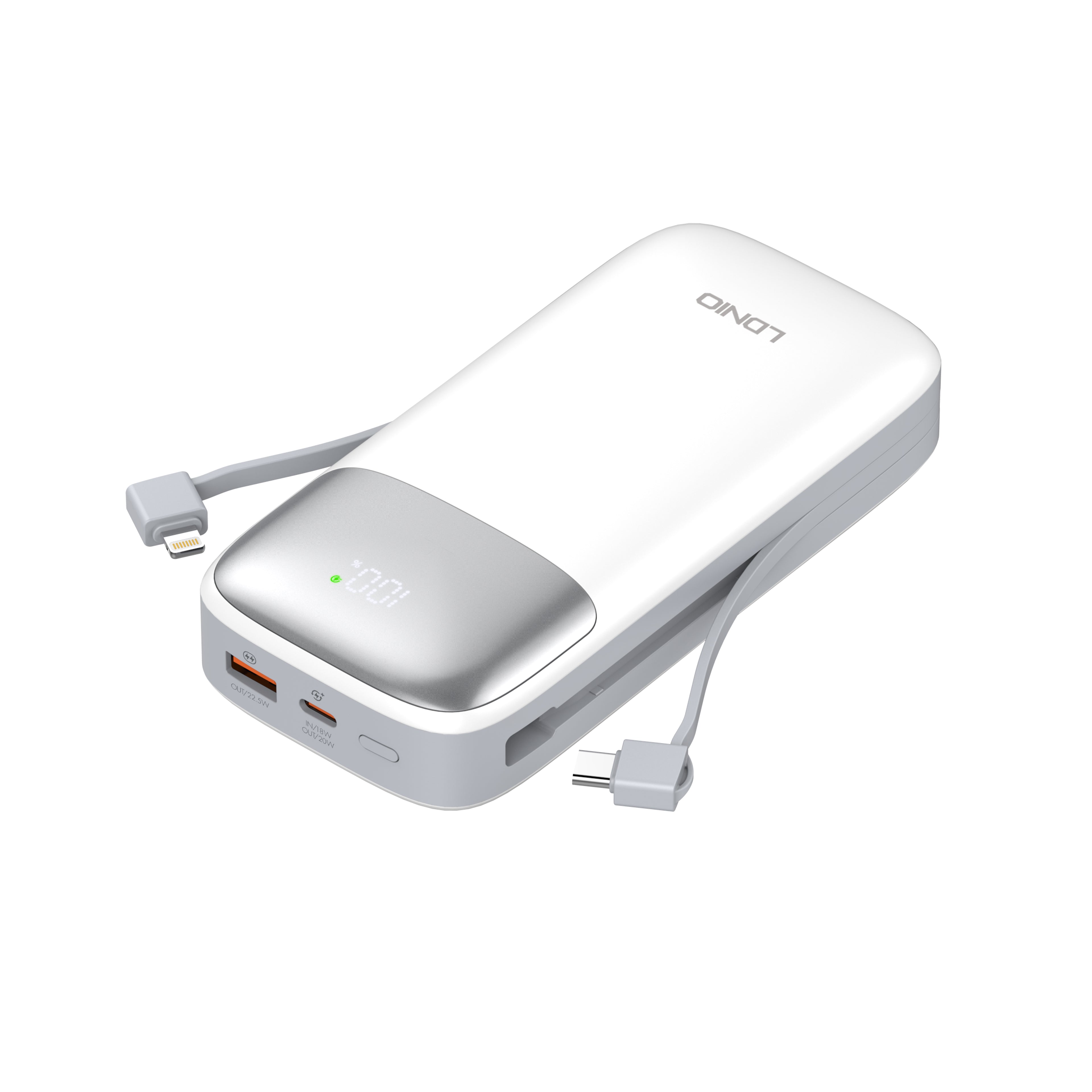 Power Bank LDNIO PQ20 20000mAh con Cable Integrado y Carga Rápida 20W