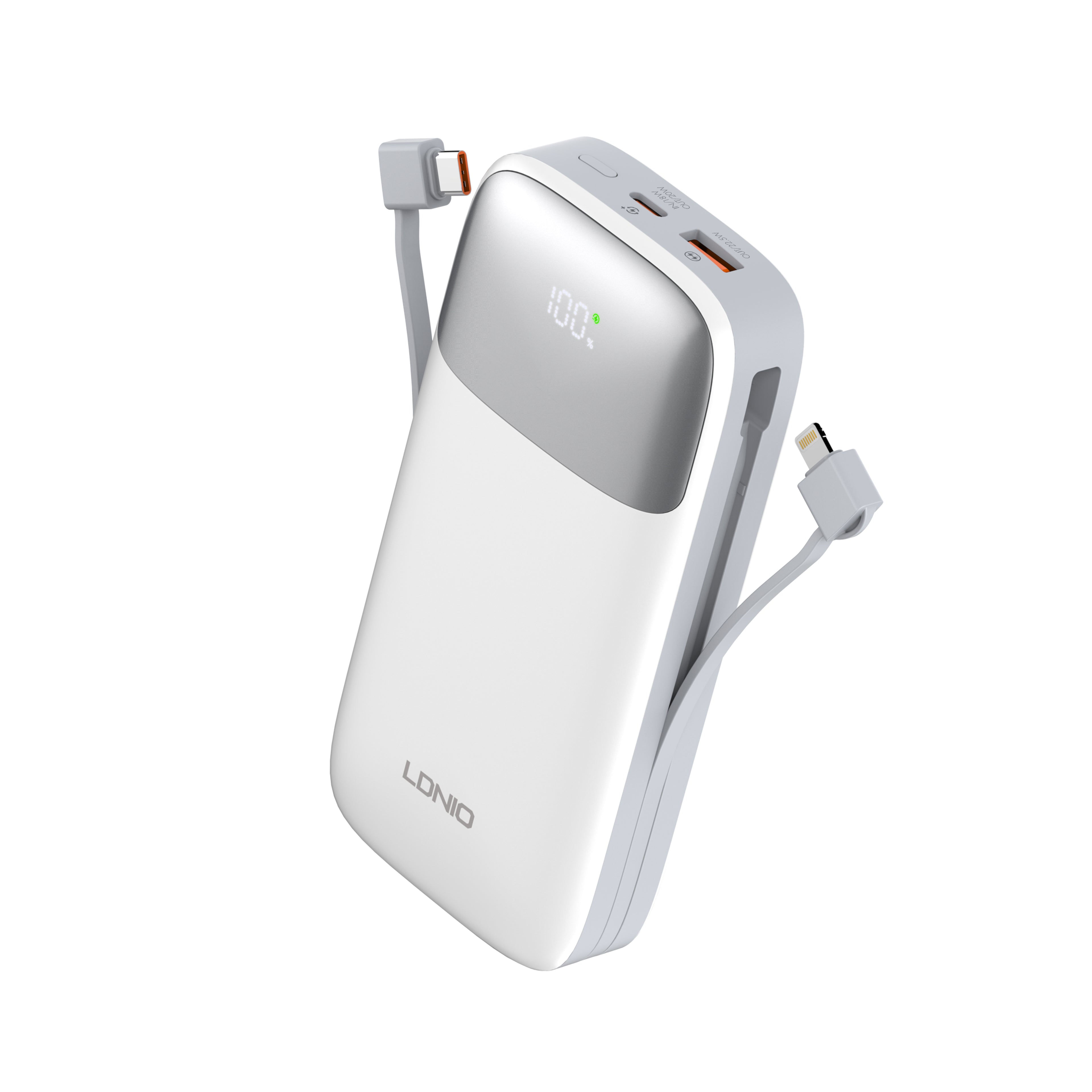 Power Bank LDNIO PQ20 20000mAh con Cable Integrado y Carga Rápida 20W