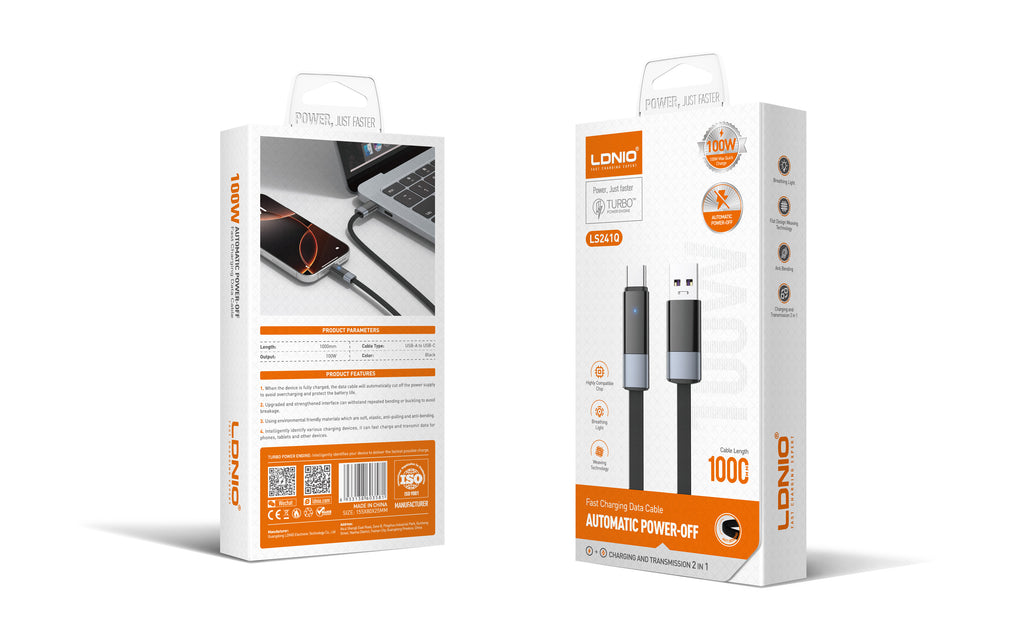 Cable USB-A a USB-C LDNIO LS241Q 100W 1 Metro con Desconexión Automática