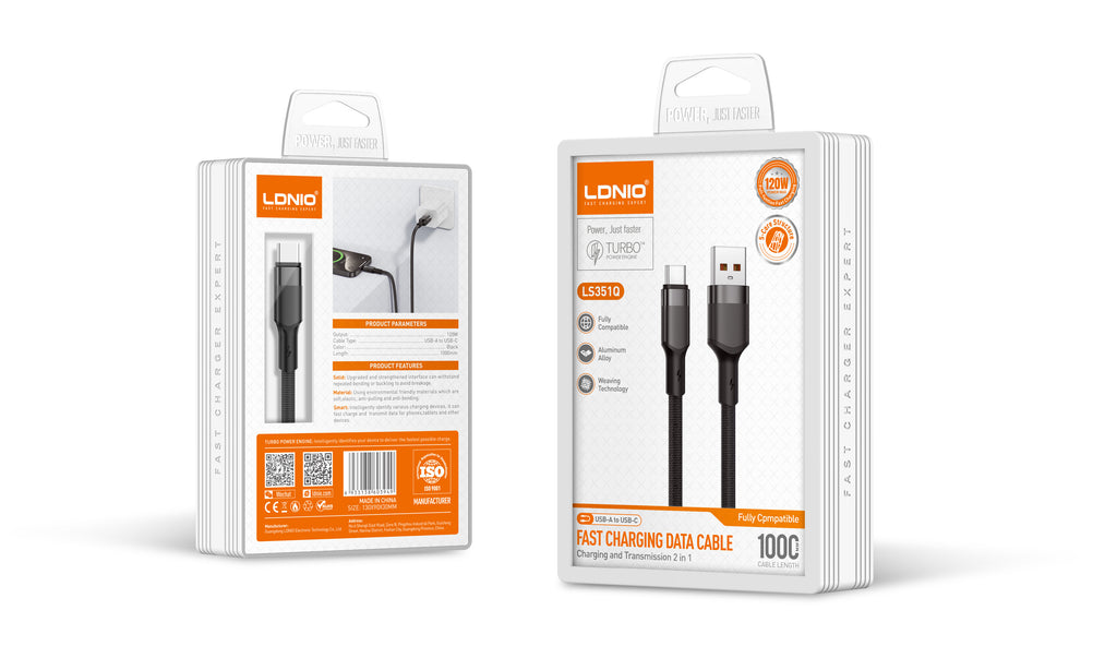 Cable USB-A a USB-C LDNIO LS351Q 120W 1 Metro Carga Rápida