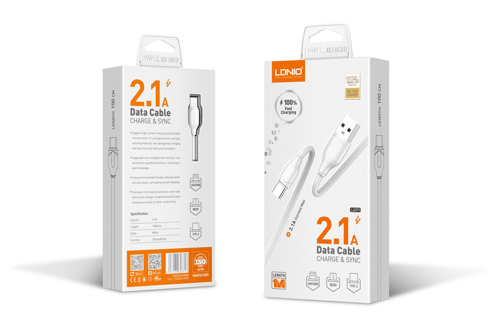 Cable USB-A a Micro USB LDNIO LS371 2.1A 1 Metro Carga y Sincronización