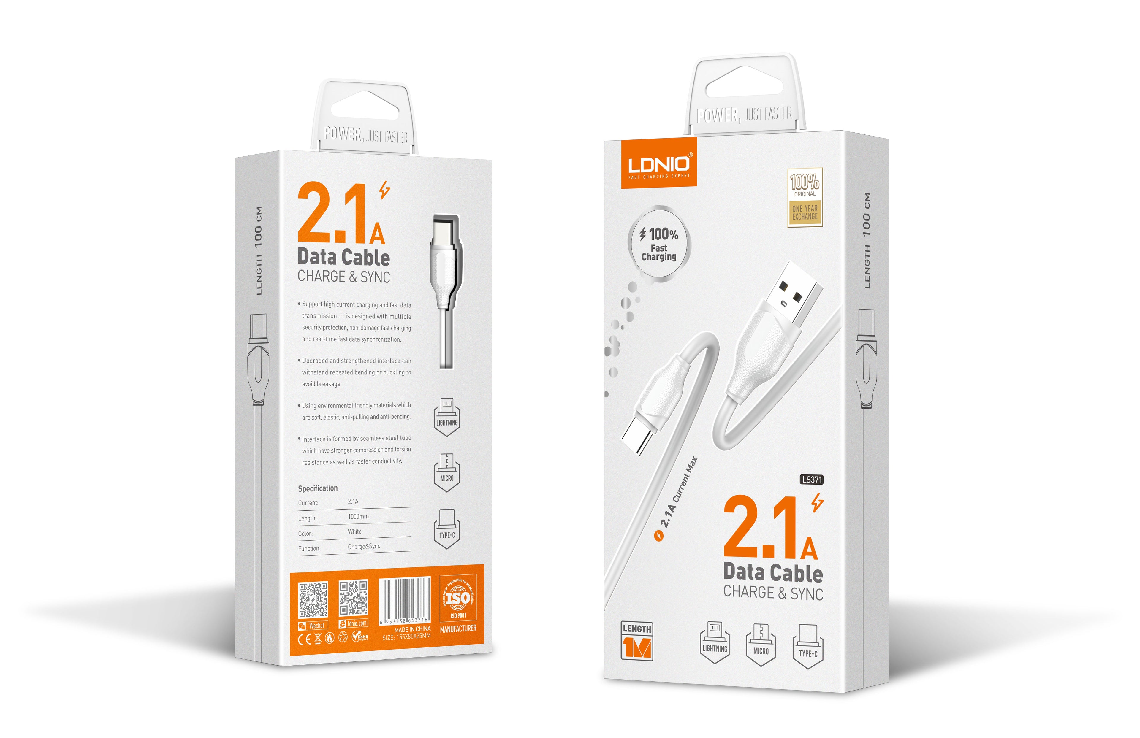 Cable USB-A a Micro USB LDNIO LS371 2.1A 1 Metro Carga y Sincronización