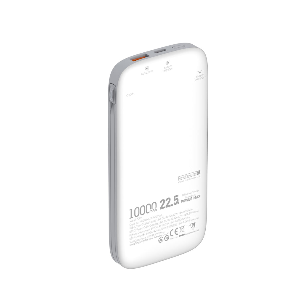 Power Bank LDNIO PQ19 10000mAh con Cable Integrado y Carga Rápida 20W