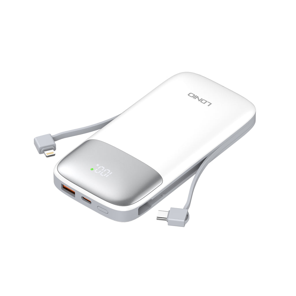 Power Bank LDNIO PQ19 10000mAh con Cable Integrado y Carga Rápida 20W