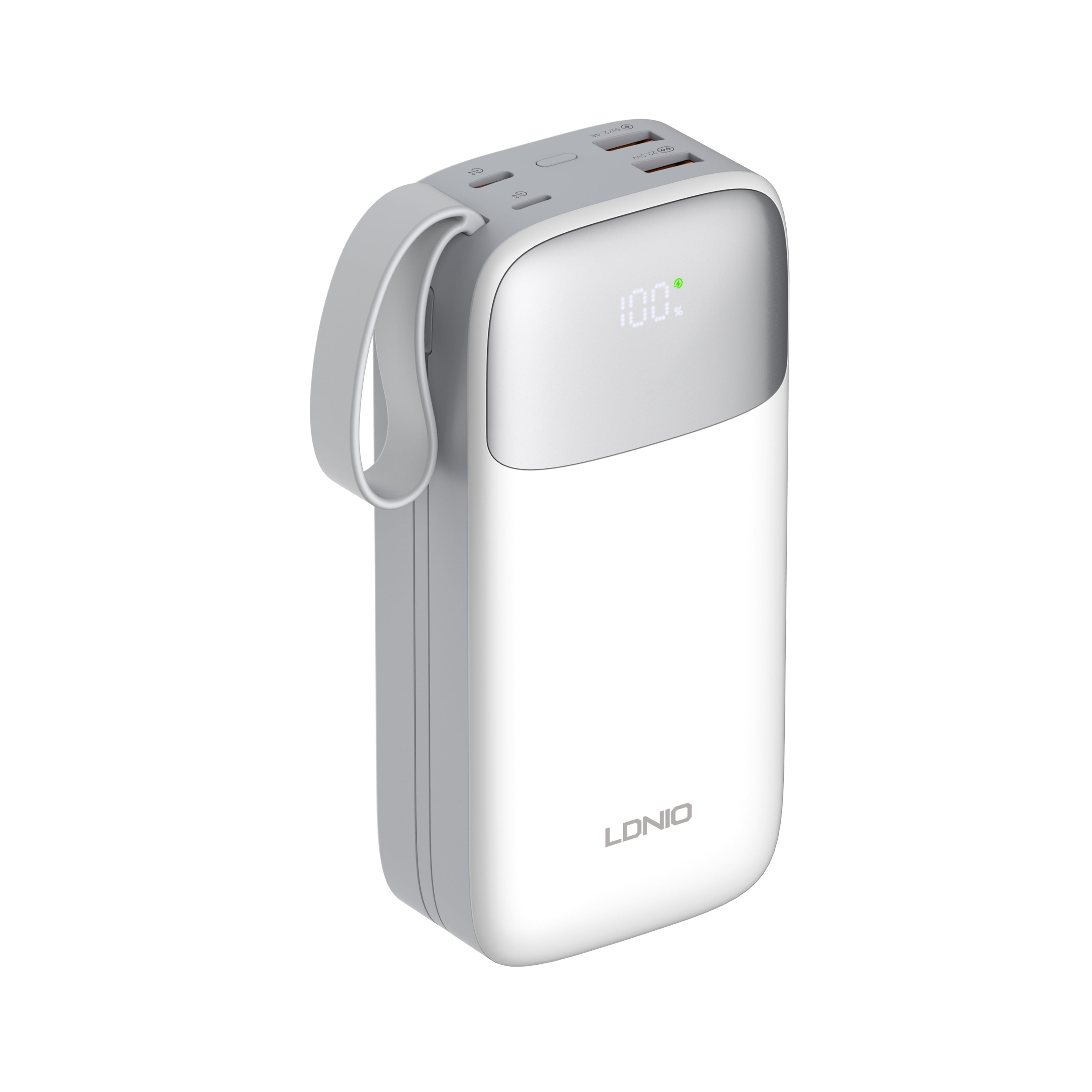 Power Bank LDNIO PQ30 30000mAh con Carga Rápida 22.5W y Cables Integrados