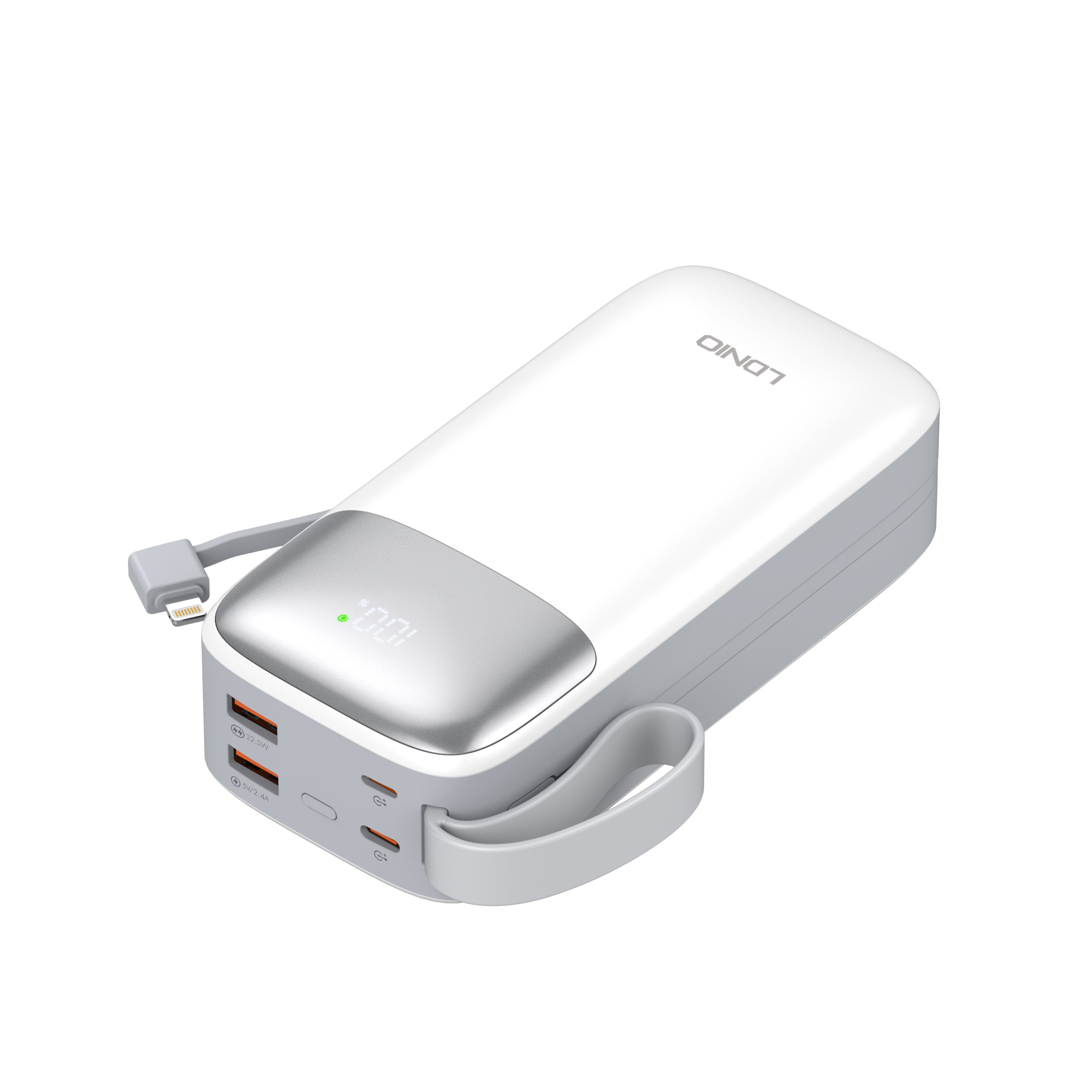 Power Bank LDNIO PQ30 30000mAh con Carga Rápida 22.5W y Cables Integrados