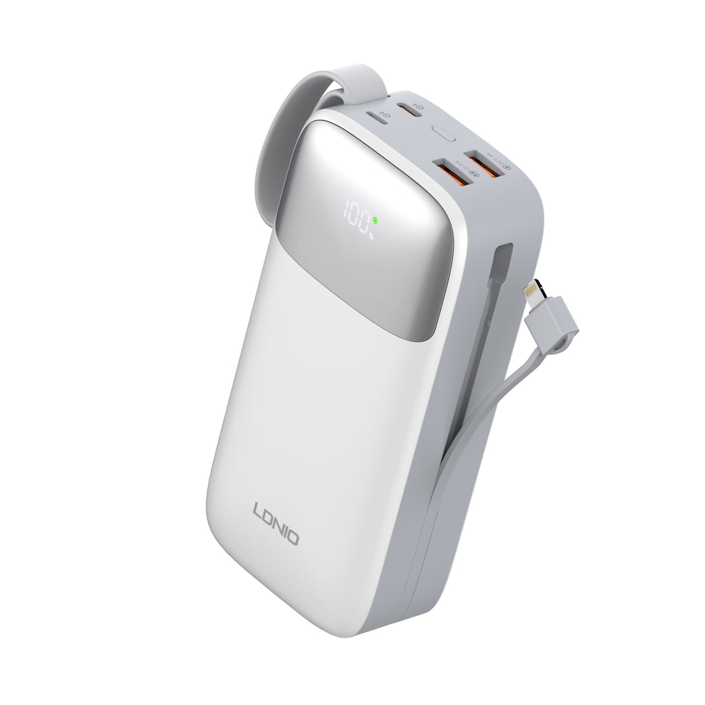 Power Bank LDNIO PQ30 30000mAh con Carga Rápida 22.5W y Cables Integrados