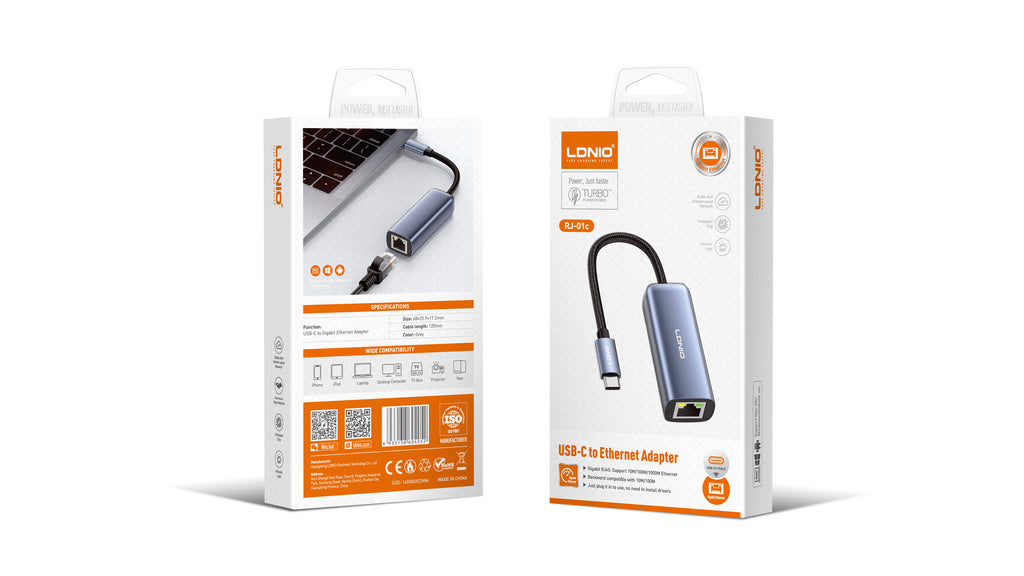 Adaptador USB-C a Ethernet Gigabit LDNIO RJ-01C RJ45 1000Mbps